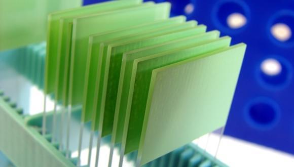 Laboratory glass microscope slides in a research lab
